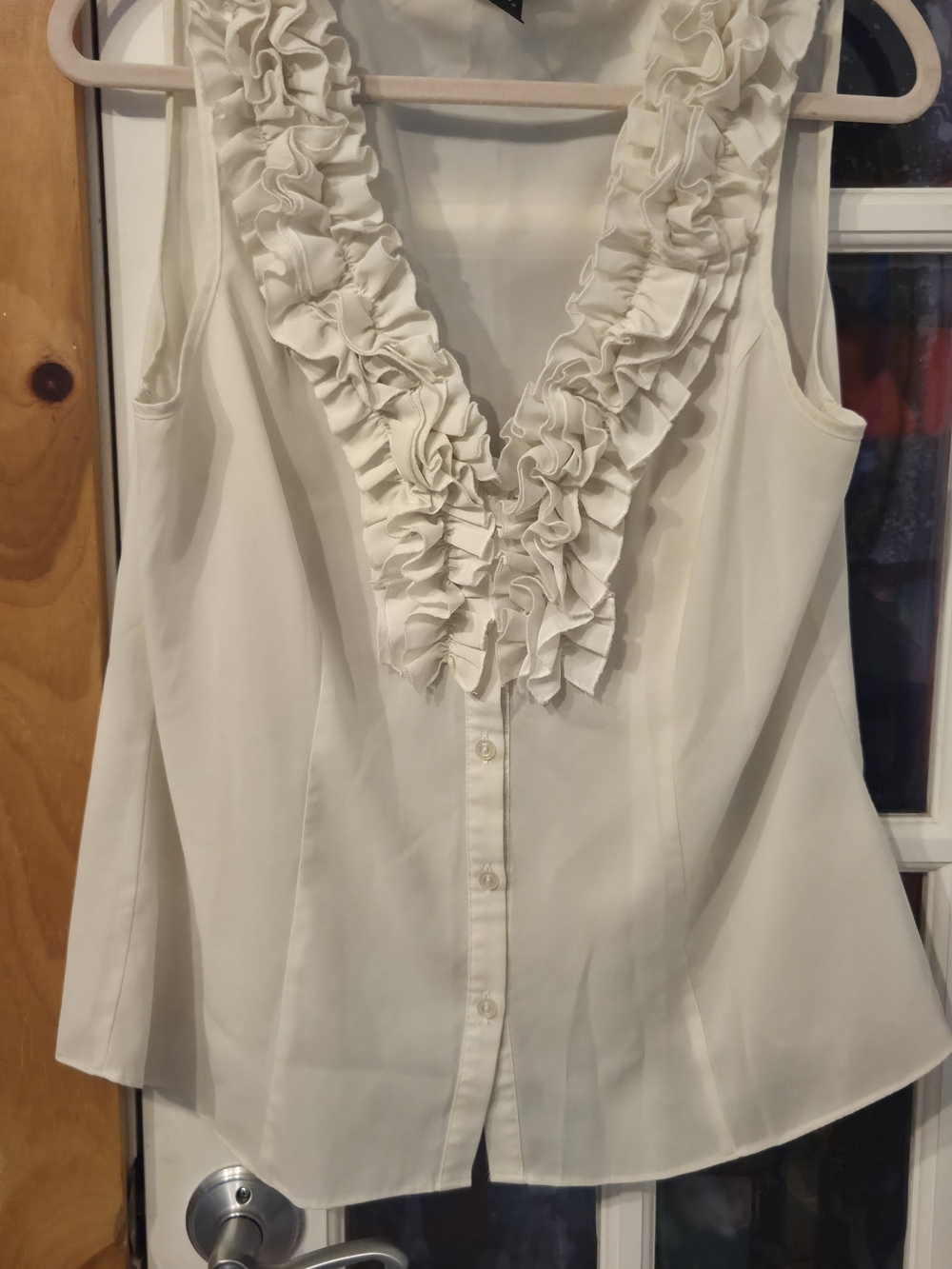Spense Cream Sleeveless Ruffle V-Neck Blouse